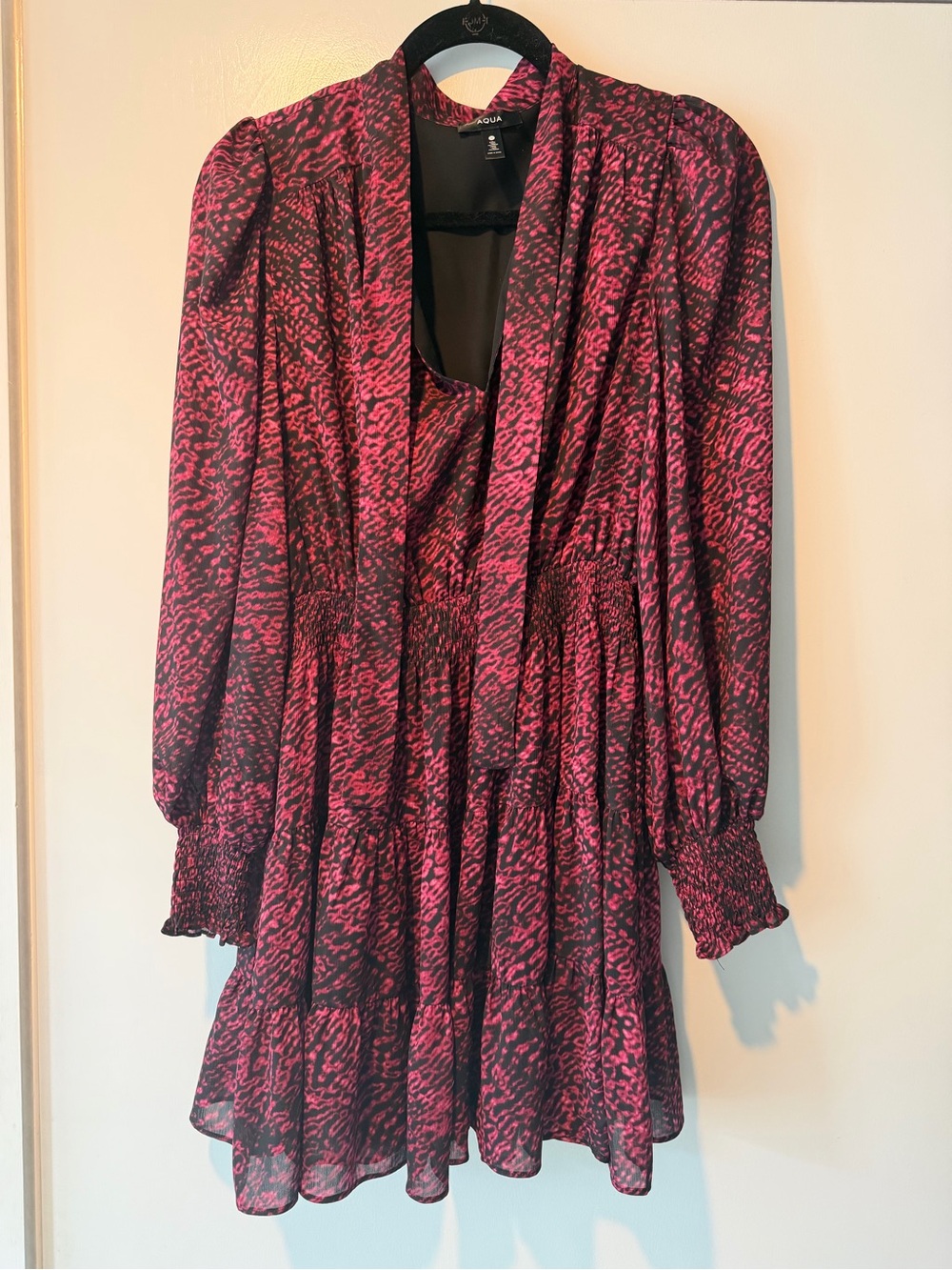 Aqua Pink and Black Abstract Print Mini Dress